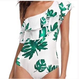 M- FORNY Women Ruffle One Piece Print Swimwear‎